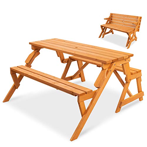 Best Choice Products 2-in-1 Transforming Interchangeable Outdoor Wooden Picnic Table Garden Bench for Backyard, Porch, Patio, Deck w/Umbrella Hole - Natural - color: Natural