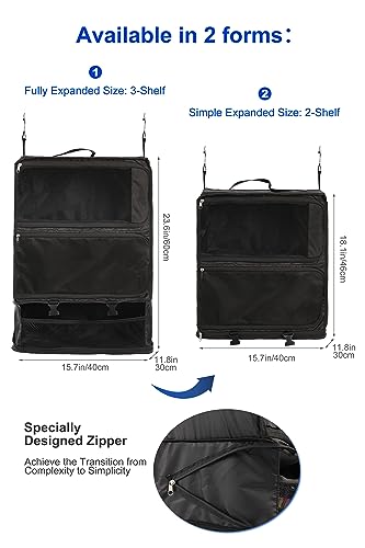 ELEZAY Hanging Packing Cubes Portable Closet 3-Shelf Travel Collapsible Compression Garment Organizer for Carry-on Luggage Suitcase Space Saver Bag XX-Large_No Side Pockets, Black - color: Black, size: XX-Large_16*12*24 IN
