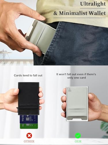 TOYFID Credit Card Holder Wallet for Mens - Metal Slim Minimalist Cards Holder with Stretch Money Pocket - RFID Blocking&Ultralight Small Wallet - color: Silver A