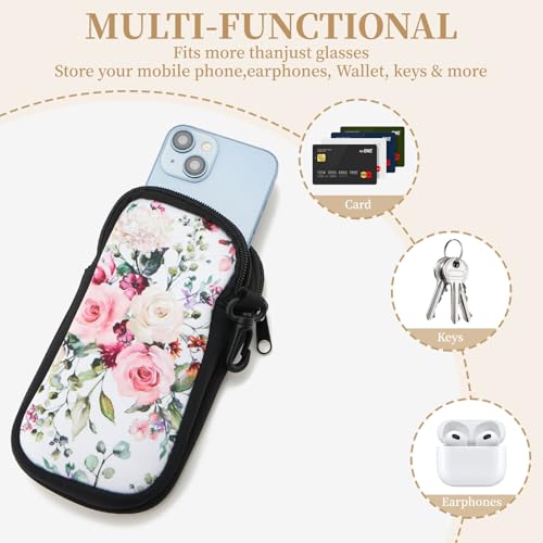 QIUTIMIY Sunglasses Soft Case Zipper Double Eyeglass Case with 2 Compartments 1 Belt Clip - color: Rose