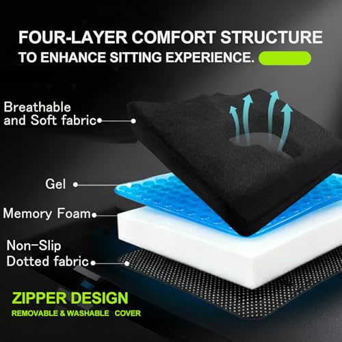 Gel Wheelchair Seat Cushion,Bed Sore Cushions for Butt,Gel Cushion for Pressure Relief,Donut Pillow for Tailbone Pain Relief,Sciatica,Coccyx,hemorrhoid Pillow,Cushion for Office Chair(BLACK2) - color: Black2