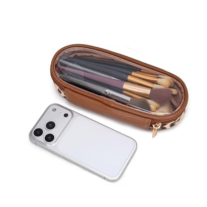 Montana West X Wrangler Travel Makeup Bag 2pcs Set Large Cosmetic Bag with Makeup Brush Holder Portable Make Up Organizer Cute Toiletry Bag with Divider and Handle for Women Leopard - color: Leopard