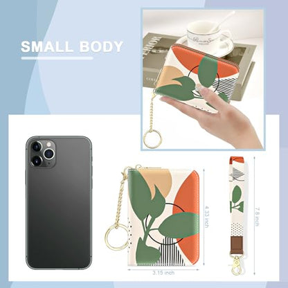 Aiawoxc Credit Card Holder, Small RFID Wallet Slim Leather Card Organizer Case with Zipper and Wristlet Strap, Tropical Plants - color: Tropical Plants, size: Wrist Strap