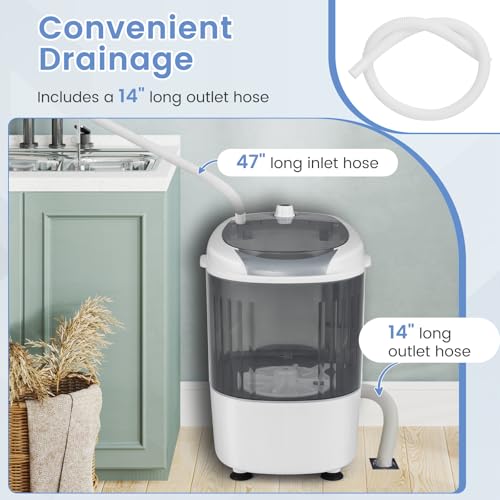 ARLIME Mini Washer and Dryer Combo, 5.5 Lbs Mini Laundry Washer, Semi-automatic Washer with Drain Hose & Spin Tub, Small Washing Machine for Drom RV Apartment (Grey) - color: Grey