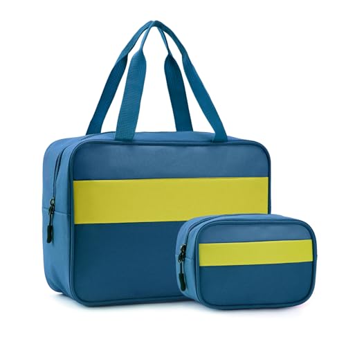 Rueesh 2Pcs Toiletry Bag for Women,Makeup Cosmetic Organizer Bag,Travel Toiletry Pouch,Large Make Up Purse for Daily Accessory,Blue - color: Blue