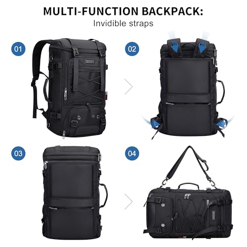 WITZMAN Travel Backpack for Men Large 3 in 1 Convertible Airline Approved Carry-on Luggage Backpack(B715 Black) - color: Black