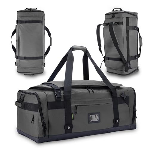 Large Duffle Bag for Travel - Men & Women, Foldable Gym Duffle Backpack, Heavy Duty Tactical Military Canvas Duffel Bags, Extra Big Carry On with Shoe Pockets, Waterproof (80L/103L) - color: Grey, size: L(103L)
