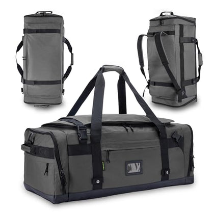 Large Duffle Bag for Travel - Men & Women, Foldable Gym Duffle Backpack, Heavy Duty Tactical Military Canvas Duffel Bags, Extra Big Carry On with Shoe Pockets, Waterproof (80L/103L) - color: Grey, size: M(80L)