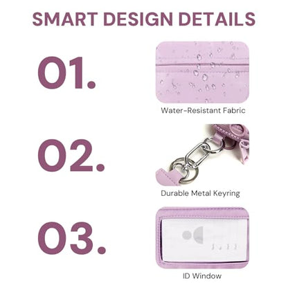 Keychain Wallet for Women Mini Zip Card Holder with ID Window Coin Purse Detachable Wristlet Small Wallets Light Purple - color: Light Purple