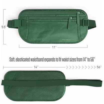 VENTURE 4TH Money Belt for Travel – Slim Hidden Under-Clothes RFID Blocking Anti-Theft Passport Holder & Travel Wallet Pouch for Men & Women to Protect Cash, Cards & Documents (Sleek Army Green) - color: Sleek Army Green