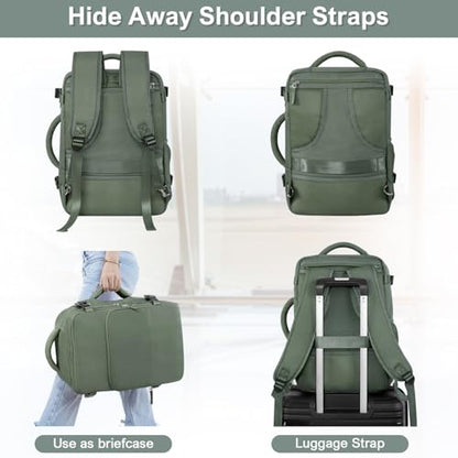 Sinaliy Personal Item Backpack, Carry on Travel Backpack with Multi-Pockets, Waterproof Casual College 16inch Laptop Backpack for Men Women, Army Green - color: Army Green, size: Large