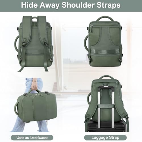 Sinaliy Travel Backpack, Carry on Flight Approved Backpack with Multi-Pockets, TSA Waterproof 17.3inch Laptop Backpack, Personal Item Travel Bag for Men Women, Army Green - color: Army Green, size: X-Large