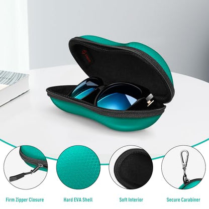FINTIE Sunglasses Case, Hard EVA Shell Shockproof Sport Glasses Case with Metal Carabiner Travel Zipper Eyeglasses Holder - color: Green