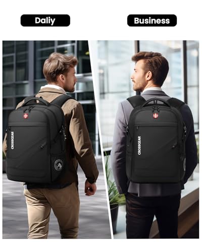 CROSSGEAR 30L Laptop Travel Backpack for Men, 17.3 Inch Laptop Backpack with Anti-theft Lock, Water Resistant Backpack with USB Charging Port, Large Laptop Bag Backpack for Work School Travel, Black