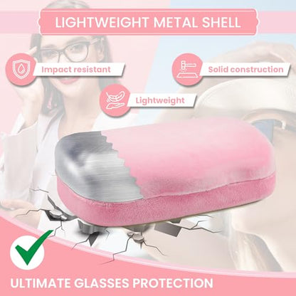 Hard Shell Glasses Case w/Cloth,Velvet Reading Glass, Eyeglass Case, Lightweight, Crush-Resistant, Men & Women - color: Pink Velvet, size: Medium