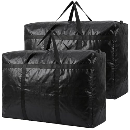 Multipurpose Extra Large Heavy Duty Storage Bags Duffle Bags for Space Saving Moving Storage (Black, 46Gal/173L - 2 Pack) - color: Black, size: 46Gal/173L - 2 Pack