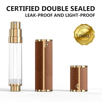 8ML Travel Perfume Refillable Atomizer, Mini Genuine Leather Cologne Sprayer, Protable Pocket Size Empty Fragrance Spray Bottle (Brown) - color: Brown