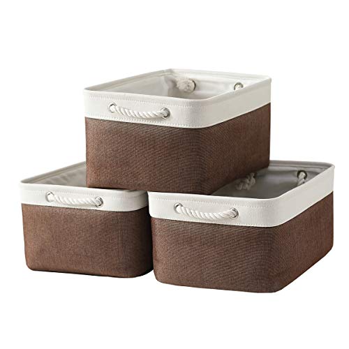 Large Storage Baskets for Shelves, Fabric Baskets for Organizing, Collapsible Storage Bins for Closet, Nursery, Clothes, Home & Office [3-Pack, White&Brown] - color: White&Flaxen, size: Large (Pack of 3)