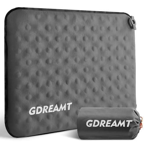 Inflatable Seat Cushion, Self-Inflating Memory Foam Stadium Seats Cushion Lightweight & Compact Chair Sitting Pad Airplane Cushion for Long Flight Travel Outdoor Camping Car Bleachers Office - color: 1 Pack Grey