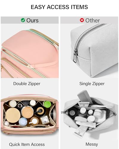 Hanke Travel Toiletry Bag, Lightweight Wide-open Makeup Bag, Dual-Layer Travel Bag for Toiletries Water-Resistant Cosmetic Bags Large Toiletry Bags for Women & Men, Travel Essentials, Pink - color: Pink