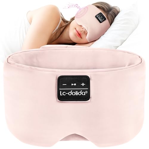 LC-dolida Sleep Mask with Bluetooth Headphones, Ice Silk Sleep Headphones with Bluetooth 5.4, Total Blackout Eye Mask for Sleeping, Sleep Soft Mask for Women Men, All Night Sleep, Travel(Pink) - color: Pink