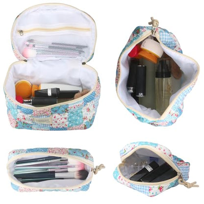 NATINSA Cute Makeup Bag for Women(2 Pcs), Travel Cosmetic Bags, Quilted Coquette Aesthetic Floral Toiletry Organizer Bag (43 - Grid Rose/4PCS) - color: 43 - Grid Rose/4PCS