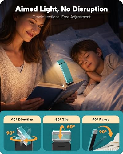 86lux Book Light, Rechargeable Clip-On LED Reading Light for Bed & Night Use - 3 Color Temperatures with Stepless Dimming, Ultralight Bookmark Design for Kids, Book Lovers, Cyan - color: Cyan