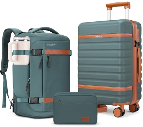 Luggage Sets 3 Piece with Spinner Wheels, Lightweight PC Hardside Suitcase with TSA Lock & YKK Zippers, 20 Inch Carry On Luggage with Travel Bag for Men and Women, Army Green - color: Army Green, size: 3 Piece Set (20inch)