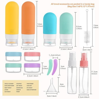 DEPOZA Travel Bottles Kit (16 Pack) - TSA Approved, Leak Proof Silicone Squeezable Containers for Toiletries. Complete Set with Jars, Sprayers & Bag (White) - color: White