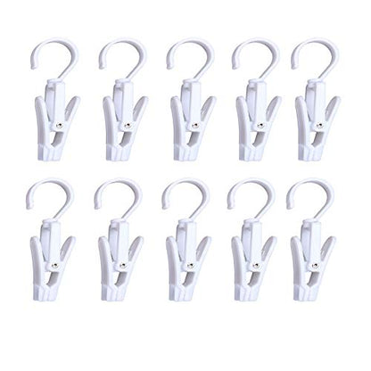 Super Strong Swivel Hanging Hooks - Laundry & Curtain Clips, Clothes Pins - Beach Towel Clips, 4.3-inch, White (10-pack) - color: White