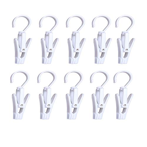 Super Strong Swivel Hanging Hooks - Laundry & Curtain Clips, Clothes Pins - Beach Towel Clips, 4.3-inch, White (10-pack) - color: White