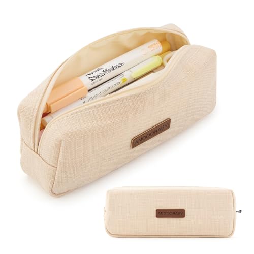 ANGOOBABY Small Pencil Case Student Pencil Pouch Coin Pouch Cosmetic Bag Office Stationery Organizer For Teen School-Beige - color: beige