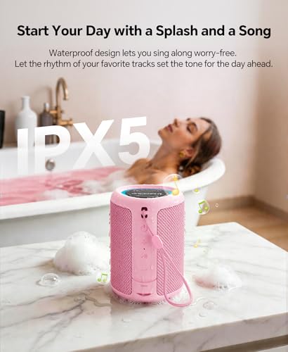 Portable Bluetooth Speaker Beach Essentials: Powerful Crystal Clear Sound/Dynamic Light/IPX5 Waterproof/All Day Playtime/Wireless BT 5.3/TWS Paring, Dad Gifts, Outdoor|Travel|Camping|Pool Accessories - color: Pink