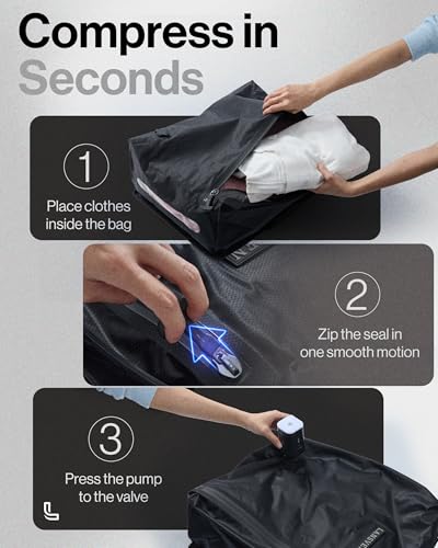 travel pack vacuum kit - Reusable Nylon Compression Bags + Rechargeable Pump - Save 60% Space - vacuum travel bags with pump - for Carry-On & Suitcase 2packbag