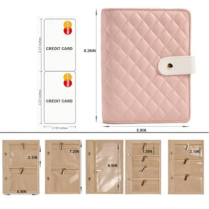 PU Leather Jewelry Binder Organizer Box - Bracelet Earring Rings Necklaces Jewelry Boxes Travel Case with Zipper Velvet Pouch Bags, Gift for Women - Cream White - color: Cream White_quilted Diamond Pattern