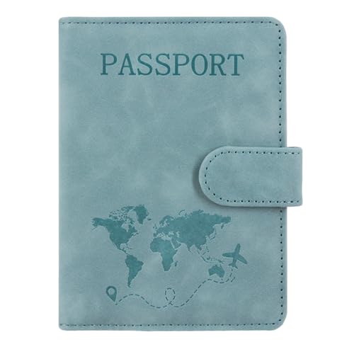 ACdream Passport Holder for Travel Essentials, Rfid Blocking Passport Wallet Cover Case for Travel Must Haves Accessories, Book Holders for Women & Men- Light Blue - color: *LightBlue Map Plane