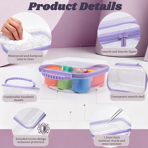 3 Pack Clear Hard Shell Zipper Cases with Handle, Waterproof Toiletry Bag for Travel, Diaper Bag Organizer Pouches, Nesting Pouches for Makeup, Toys, Snack Pouches, Stationery (Purple) - color: Purple