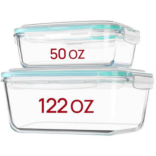 Vtopmart 122oz+50oz Large Glass Food Storage Containers with Airtight Lids, Big Glass Containers for Roasting Chicken, Baking Casseroles, Food Storage, Meal Prep, Fruits, Thanksgiving Meals, BPA-Free - size: 2pack 122oz+50oz