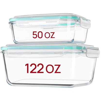 Vtopmart 122oz+50oz Large Glass Food Storage Containers with Airtight Lids, Big Glass Containers for Roasting Chicken, Baking Casseroles, Food Storage, Meal Prep, Fruits, Thanksgiving Meals, BPA-Free - size: 2pack 122oz+50oz