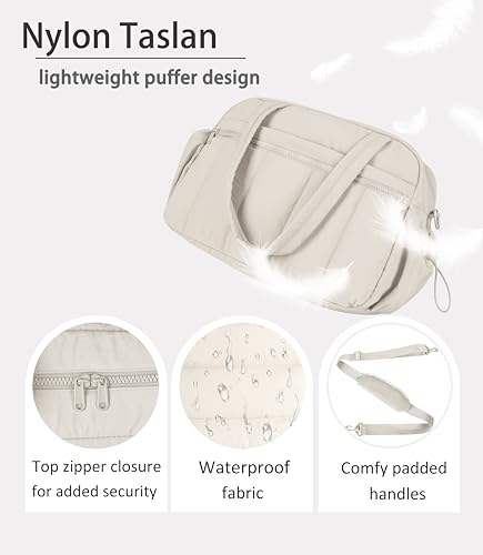 Lightweight Travel Duffle Bag for Women, Quilted Puffy Weekender with Wet Pocket for Gym, Overnight, Personal Item Carry On, Beige - color: Beige