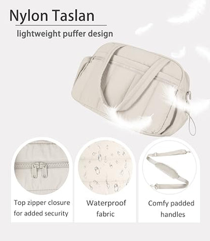Lightweight Travel Duffle Bag for Women, Quilted Puffy Weekender with Wet Pocket for Gym, Overnight, Personal Item Carry On, Beige - color: Beige
