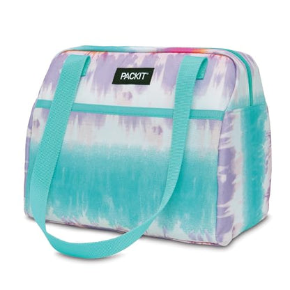 PackIt Freezable Hampton Lunch Bag, Tie Dye Sorbet, Built with EcoFreeze Technology, Collapsible, Reusable, Zip Closure with Front Pocket and Shoulder Straps, Perfect for Tweens and Adults - color: Blue and Purple