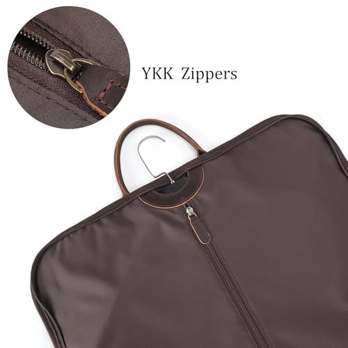 Polare Waxed Canvas Full Grain Leather Trim Garment Carry On Bag for Travel, Foldable Hanging Suitcase Weekender Dust-Proof Garment Waterproof Cover with YKK Zipper and Adjustable Strap - color: Brown