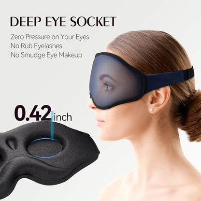 Sleep Eye Mask Blackout Lightweight: Side Sleep 3D Contoured for Lash Extensions - Zero Eye Pressure Adjustable Strap Washable (Cloud Black & Cloud Blue) - color: Cloud Black & Cloud Blue