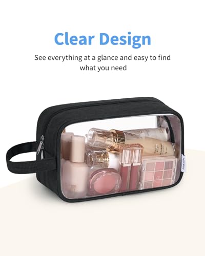 Narwey Clear Travel Toiletry Bags for Traveling Toiletries Men Women, Clear Makeup Bag Cosmetic Bag with Zipper, Make Up Pouch Organizer Bag with Handle, Skincare Beach Snack Medicine Bag, Black - color: Clear-Black