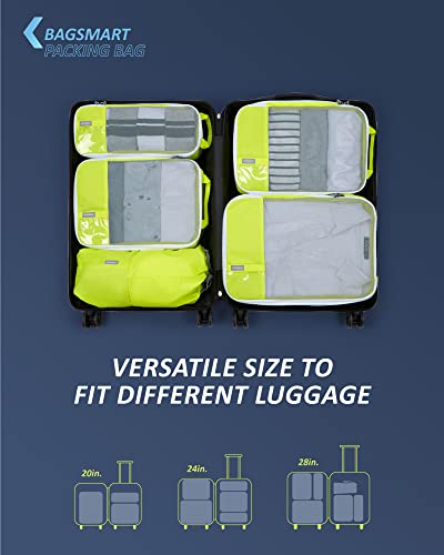 BAGSMART 6 Set /4 Set/2 Set Compression Packing Cubes for Travel, Lightweight Luggage Organizer Bags, Durable Space Saver Bags Travel Essentials - color: Highlight Yellow, size: Set of 6