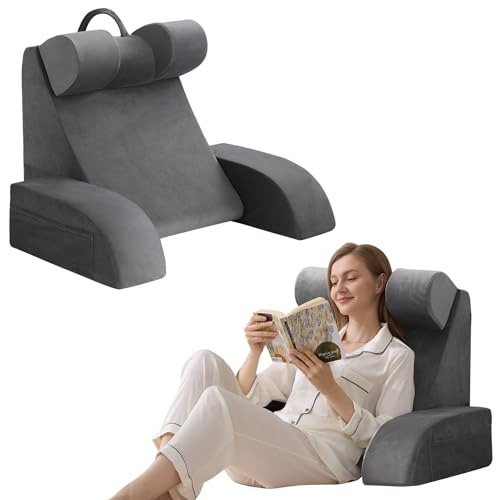 Reading Pillow for Sitting in Bed Adult, Back Pillow for Bed Sitting up, Backrest Pillow with Arms, Back Support Pillows for Gaming Lounging Watching TV, Medium 19" Grey - color: Grey, size: Medium (5'3"-5'10")