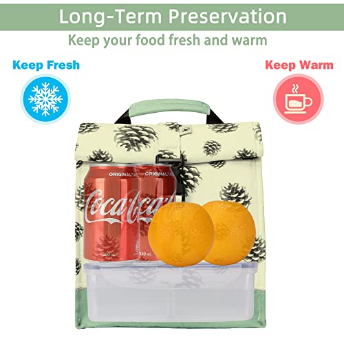 SUNNY BIRD Insulated Lunch Bag Rolltop Lunch Cooler Cute Lunch Box for Girls, Teens and Kids (Pinecone) - color: Pinecone