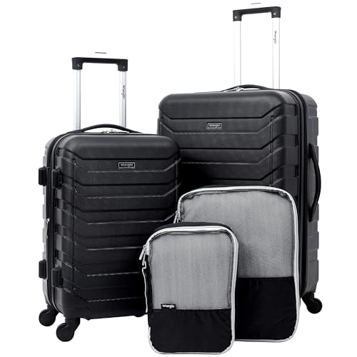Wrangler 4 Piece Miami Luggage and Packing Cubes Set, Black - color: Black, size: 4 Piece Set