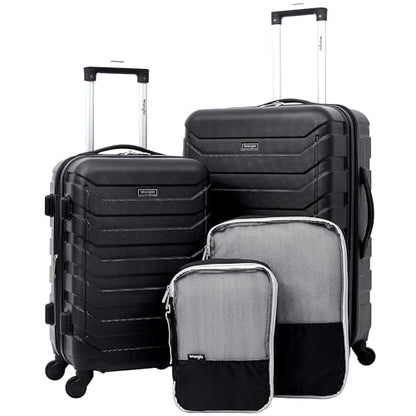 Wrangler 4 Piece Miami Luggage and Packing Cubes Set, Black - color: Black, size: 4 Piece Set